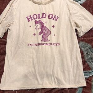 Cream and Purple Short Sleeve Tee with Bear Graphic